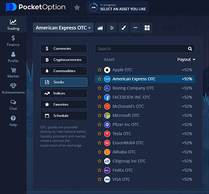 Lista de ativos para negociação