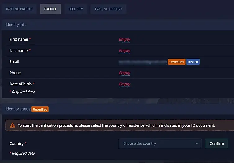 Verificação do trader em Pocket Option